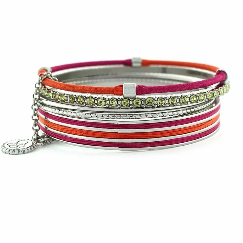 JESSICA SIMPSON GRAY & BLACK Gold Colorwheel Wrapped Cord Stacked Bracelet - NWT